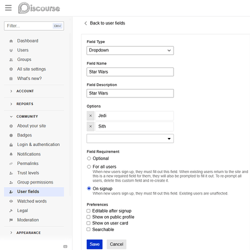 example custom user field