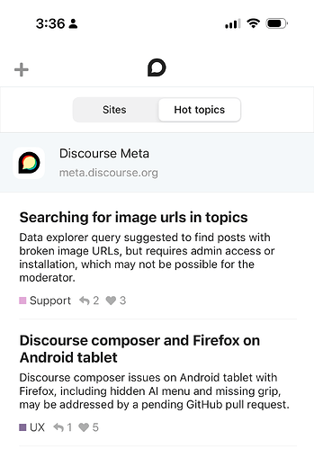 Una captura de pantalla móvil que muestra una búsqueda de URL de imágenes rotas en temas de foros en una plataforma de discusión. (Subtitulado por IA)
