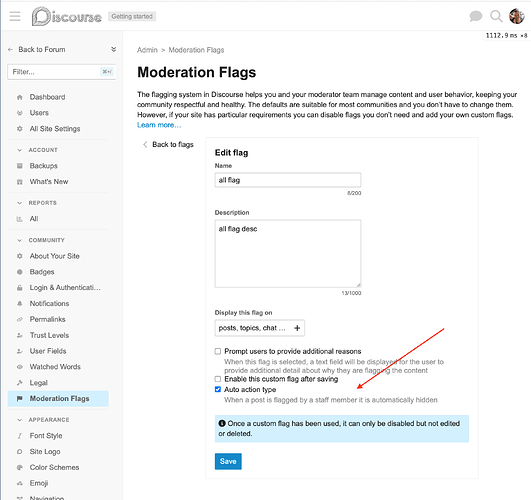 The image depicts a screenshot of a website with flags, titled "Moderation Flags," and features a pop-up box and navigation bar. (Captioned by AI)