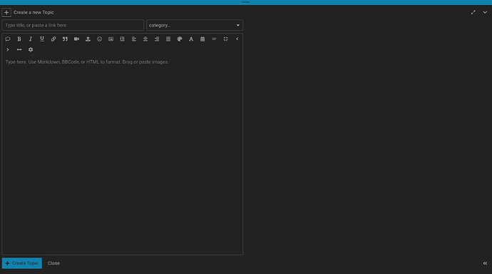Esta imagem mostra uma interface de editor de texto simples com um fundo escuro, uma barra de ferramentas na parte superior contendo opções de formatação e ícones, e uma área de texto vazia pronta para entrada ou código. (Legenda por IA)