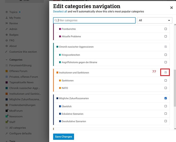 discourse categories disabled check box