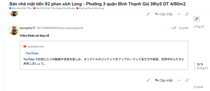 Das Bild zeigt einen Screenshot eines vietnamesischen Forenbeitrags mit einem YouTube-Link und japanischem Text. (Beschriftet von KI)