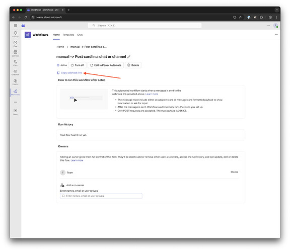 Hacer clic en "Copiar vínculo del webhook".