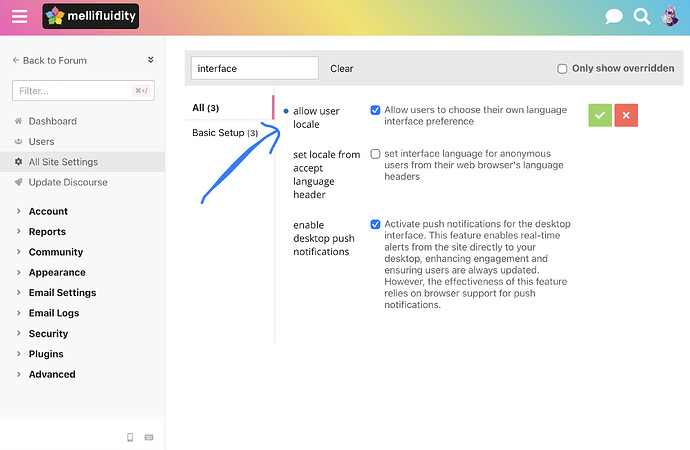 Cette image montre la page des paramètres d'interface d'une application Web ou d'un logiciel, qui permet aux utilisateurs de configurer des options relatives aux préférences linguistiques, aux notifications push et à d'autres paramètres liés à l'interface. (Légendé par l'IA)