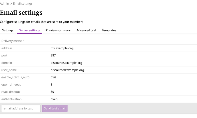 Screenshot of server settings