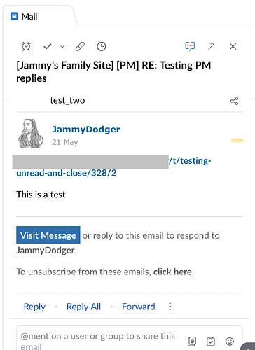 Questa immagine mostra un'interfaccia email che descrive una catena di risposte a messaggi personali concentrandosi sui test delle risposte ai PM (Messaggi Personali) all'interno di una piattaforma di posta elettronica. (Didascalia dell'IA)