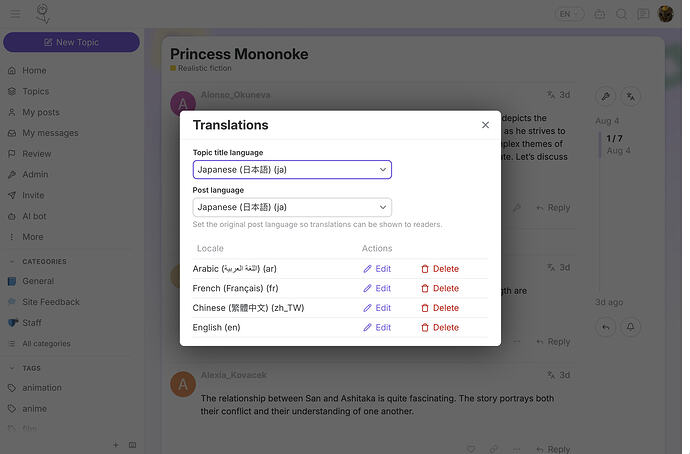 set and see topic or post language