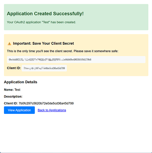 A interface do usuário para um painel de aplicativos Open Authorization 2.0 (OATH2) com opções para criar um novo aplicativo. (Legenda por IA)