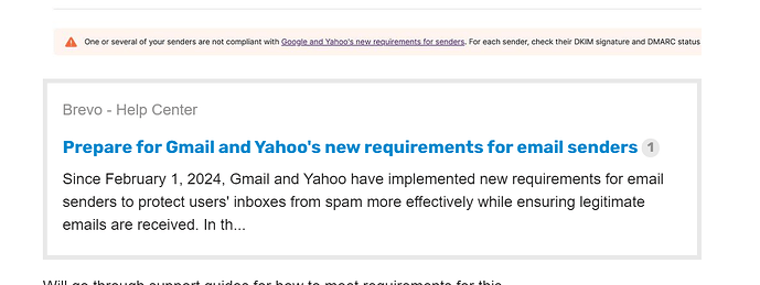Esta é uma captura de tela de uma página da web, provavelmente de um boletim informativo ou blog, discutindo os novos requisitos para remetentes de e-mail. (Legenda por IA)