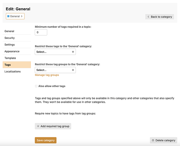 category - tags settings