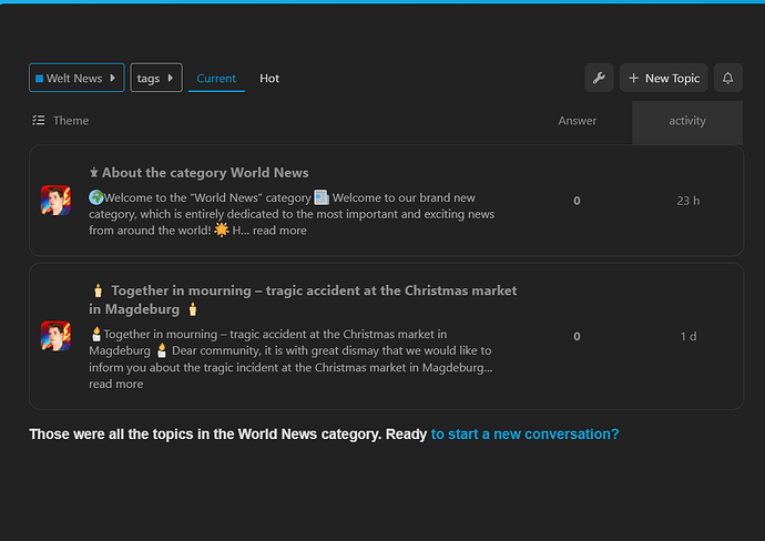Uno screenshot di un sito di notizie che mostra un argomento su un tragico incidente in un mercatino di Natale a Magdeburgo e un'introduzione a una nuova categoria chiamata "Notizie dal mondo". (Sottotitolato dall'IA)