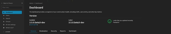 L'image affiche une capture d'écran du tableau de bord d'un serveur Discord montrant la section des informations générales avec la version du serveur dans la barre latérale gauche et une notification indiquant que l'utilisateur a été mis à jour récemment. (Légendé par l'IA)