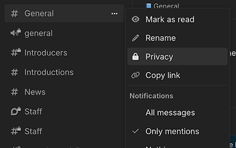 the privacy link in the sidebar menu