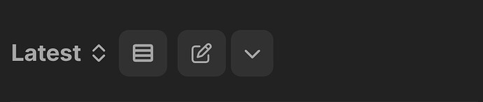 Una interfaz de usuario con tema oscuro muestra opciones de navegación con etiquetas de texto e íconos para 'Latest', 'List', 'Edit' y un menú desplegable. (Subtitulado por IA)