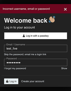 incorrect login