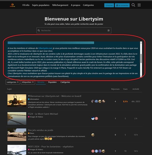 La imagen muestra un sitio web llamado Libertysim.net centrado en la simulación de vuelo, con un mensaje de bienvenida, publicaciones recientes y varias categorías de temas. (Subtitulado por IA)