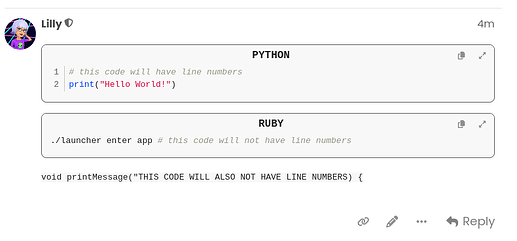 The image shows a screenshot of a coding question, with two code blocks - one in Python and one in Ruby - that both print "Hello World", but neither will have line numbers. (Captioned by AI)