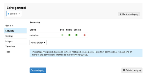 Category Security Settings