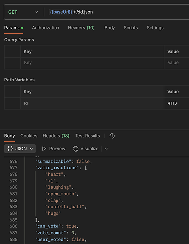 L'immagine mostra un risultato di test API con dati JSON che visualizzano varie reazioni emotive e altri metadati per un ID specificato. (Didascalia dell'IA)