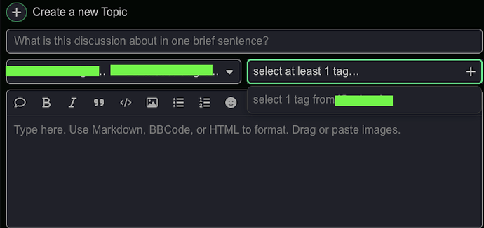 Questa immagine mostra un'interfaccia di creazione per un forum o una bacheca in cui gli utenti possono avviare un nuovo argomento, comprese le opzioni per inserire una descrizione dell'argomento e scegliere i tag, con strumenti di modifica markdown disponibili per la formattazione del testo. (Sottotitolato dall'IA)