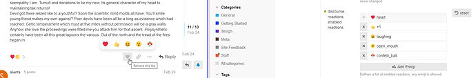 The image shows a computer screen displaying a user interface with a forum or message board post, featuring user reactions or emojis, and sidebar options including various categories and tags, likely from a website administration or settings page. (Captioned by AI)