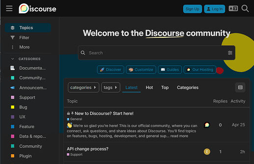 shot of meta.Discourse.com from 2025 Sep.