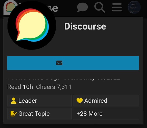 The image is a screenshot of a social media platform called "Discourse," featuring a glowing speech bubble as the logo, with various user interactions such as "Leader," "Admired," and "Great Topic," and a total Cheers count of 7,311. (Captioned by AI)
