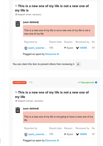 Vengono mostrati due thread identici che discutono "Questa è una novità nella mia vita non è una novità nella mia vita" con segnalazioni di spam e risposte da "DumbedOai". (Didascalia dell'IA)
