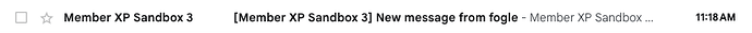 El asunto de un correo basado en chat enviado por un miembro de la comunidad sin las líneas de asunto de correo más simples activadas.