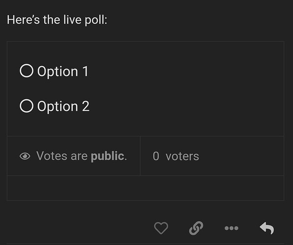 The image is a screenshot of a mobile voting application, showcasing the live poll options. (Captioned by AI)