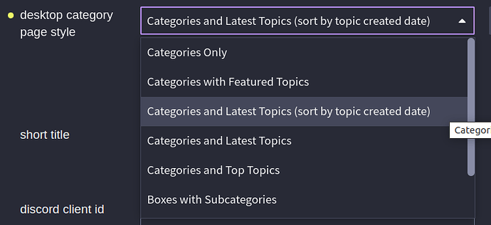 A imagem mostra uma captura de tela de um menu de configurações para um site ou aplicativo, especificamente a página de estilo da "categoria Desktop" com foco nas opções "Categorias e Tópicos Mais Recentes" e "Categorias e Tópicos Mais Recentes (ordenados por tópico)". (Legenda gerada por IA)