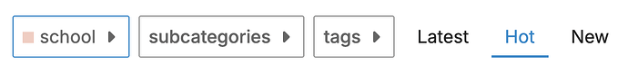 The image displays a navigational menu with options like "school," "subcategories," "tags," and sorting filters like "Latest," "Hot," and "New" on a white background. (Captioned by AI)