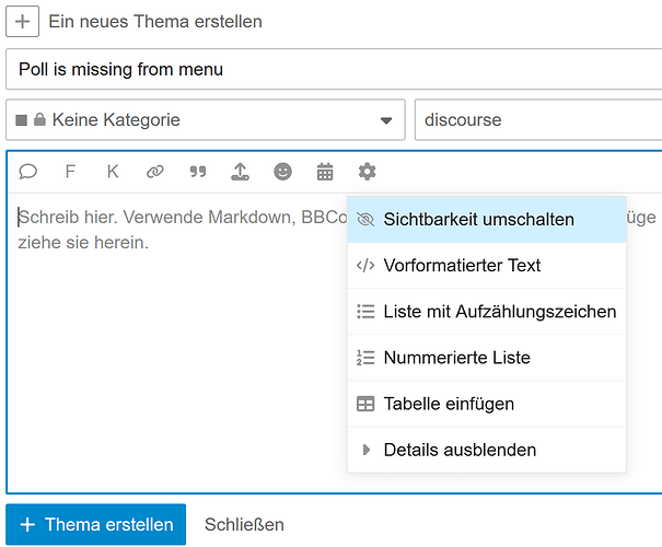 L'image montre une interface d'éditeur de texte avec une zone de contenu vide et une barre d'outils pour la mise en forme du texte, y compris des options telles que gras, italique, liste à puces et tableau, en allemand. (Légendé par l'IA)