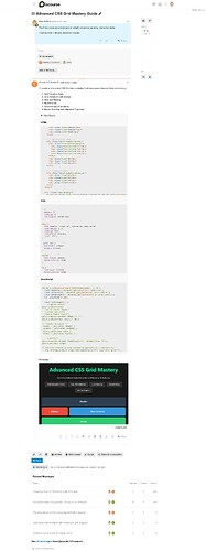 The image is a screenshot of a coding website with a green and white color scheme featuring a featured image with a title "Advanced CSS Grid Mastery" and a video tutorial. (Captioned by AI)
