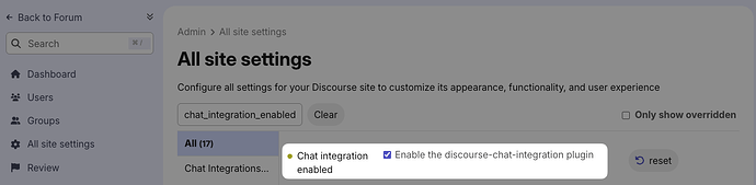 Habilitar la configuración chat-integration-enabled.