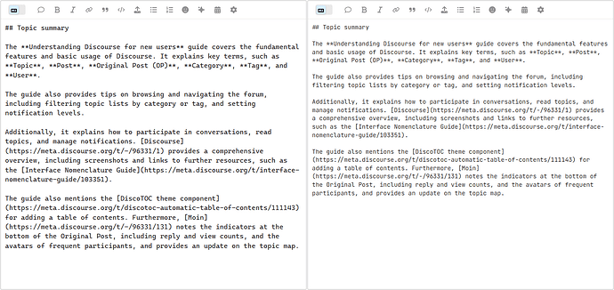 La imagen muestra el mismo texto en dos páginas web separadas, cada una titulada "Resumen del tema", detallando una guía de usuario para la plataforma Discord que explica términos clave, uso básico, próximas funciones y proporciona recursos adicionales para los estudiantes. (Subtitulado por IA)