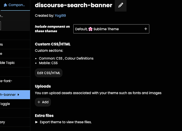La imagen parece ser una sección del módulo de Discurso Digital para crear y personalizar un tema, mostrando opciones para personalización CSS/HTML y carga de archivos asociados al tema. (Subtitulado por IA)