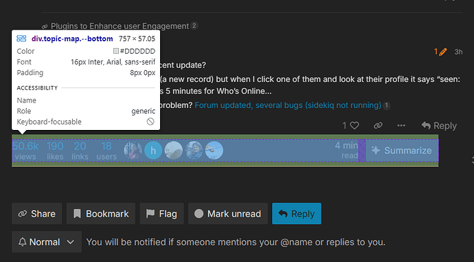 The image depicts an error message in a forum post about a plugin issue with "div-topic-map--bottom," where clicking on a topic fails to update the profile status. (Captioned by AI)