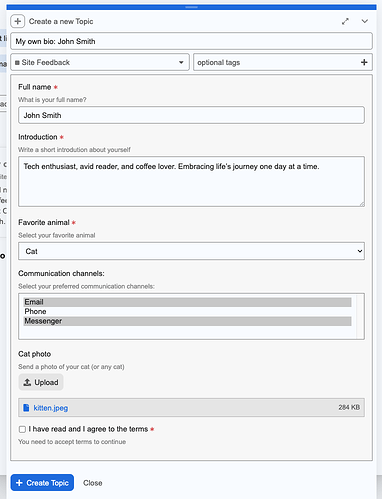 Filling out the form fields
