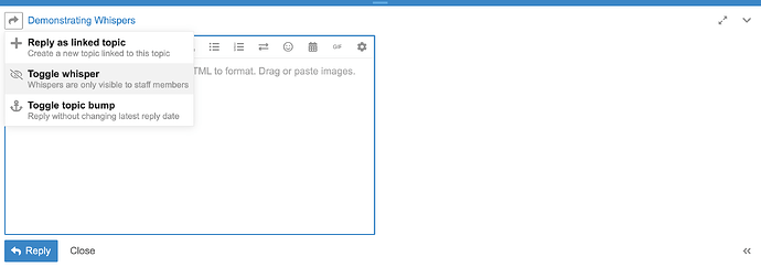Whisper option in reply toggle menu