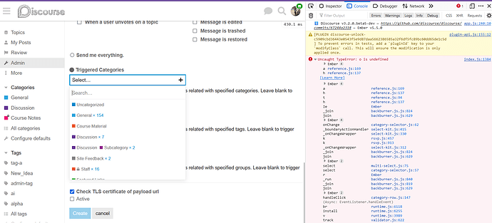 webhook category filter error
