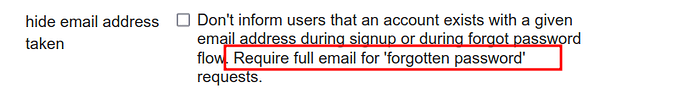 nascondi impostazione del sito indirizzo email già in uso