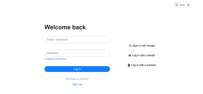 Uma página de login com opções para entrar usando e-mail, nome de usuário, Google, LinkedIn ou uma chave de acesso. (Legenda gerada por IA)