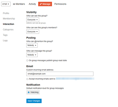 Existing group settings