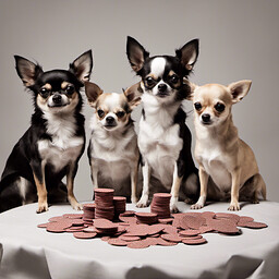 Four chihuahuas playing poker