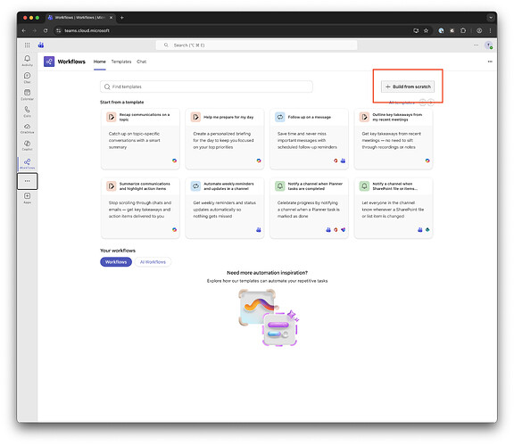 Hacer clic en "+ Crear desde cero" en la página de Flujos de trabajo.