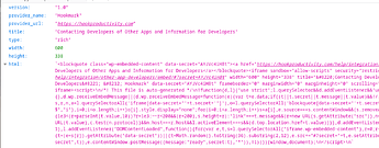 Questa immagine mostra una pagina web con contenuti incorporati relativi al contatto degli sviluppatori di altre app e informazioni sull'integrazione, come indicato dal codice HTML e dal titolo. (Didascalia dell'IA)