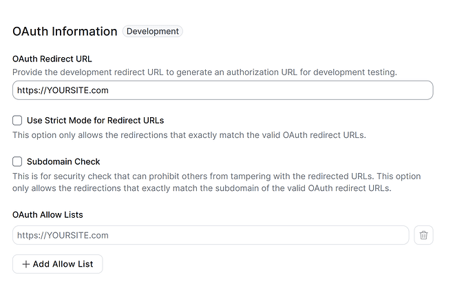 This image shows a section of a webpage with a form to add a new OAuth 2.0 redirect URL.  (Captioned by AI)