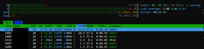 Maximale RAM-Auslastung während des Builds (htop)