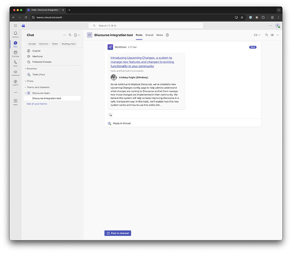 Comprobar Microsoft Teams para ver el mensaje con el tema seleccionado.